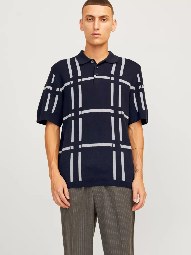 JACK & JONES Swetry^All Over Print Koszula polo Niebieski