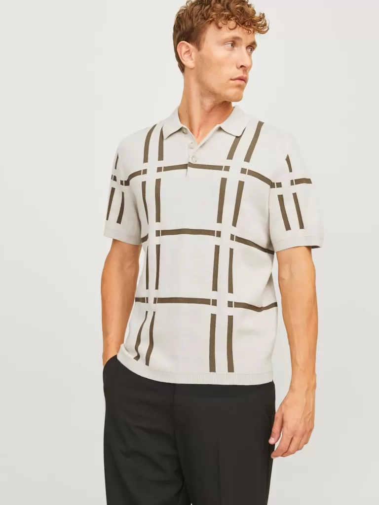 JACK & JONES Swetry^All Over Print Koszula polo Szary