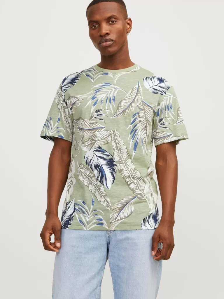 JACK & JONES Koszulki^All Over Print Okrągły dekolt T-shirt Zielony