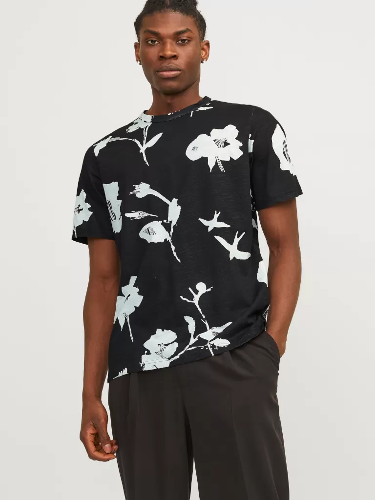 JACK & JONES Koszulki^All Over Print Okrągły dekolt T-shirt Czarny
