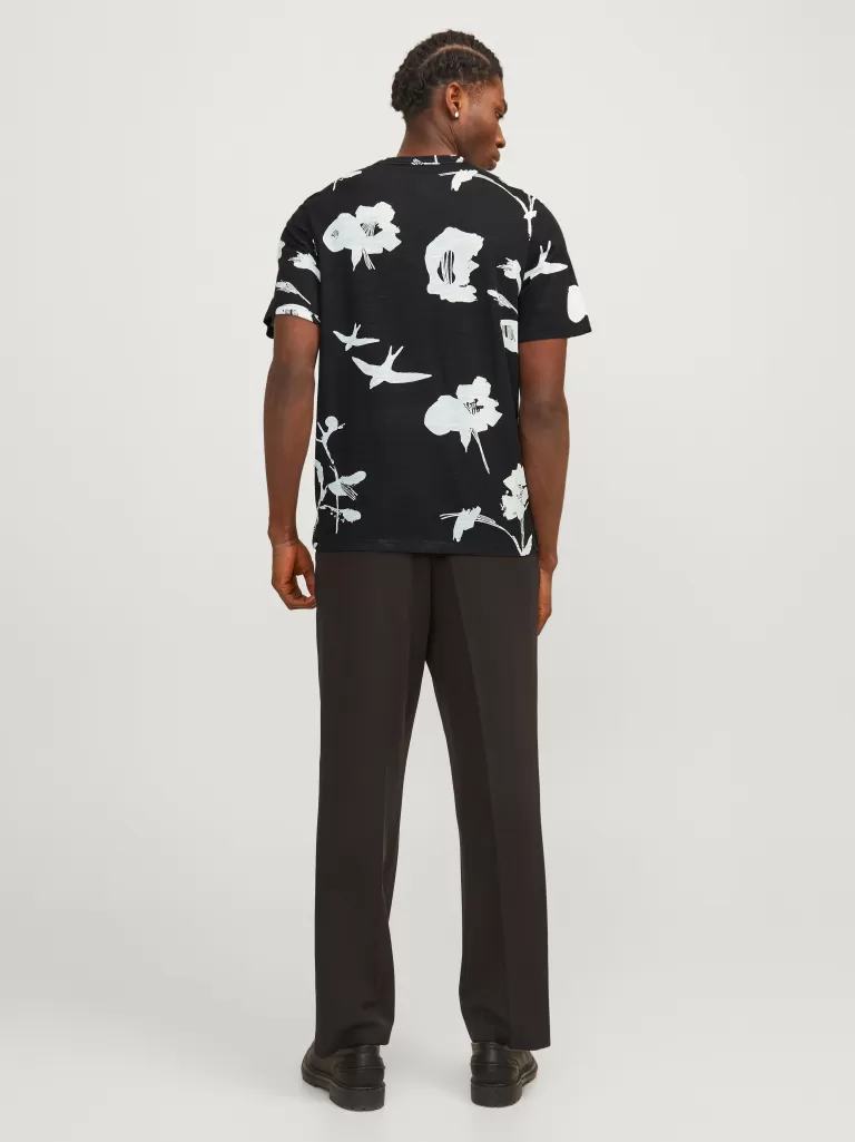 JACK & JONES Koszulki^All Over Print Okrągły dekolt T-shirt Czarny