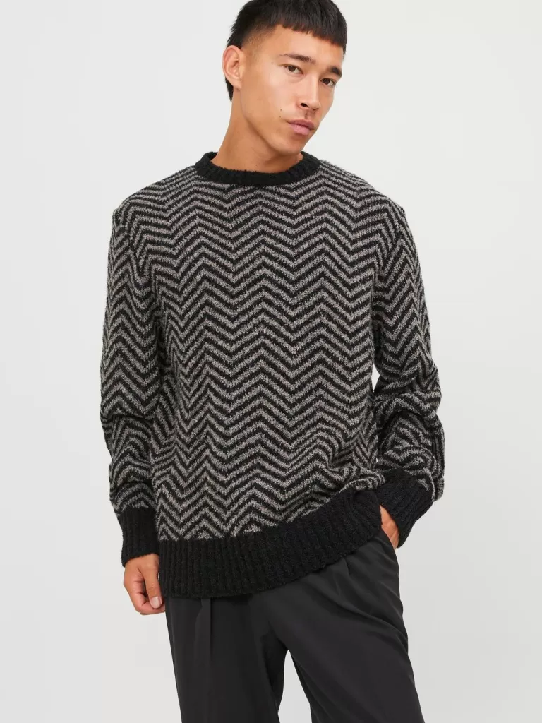 JACK & JONES Swetry^All Over Print Sweter wkładany przez głowę Szary