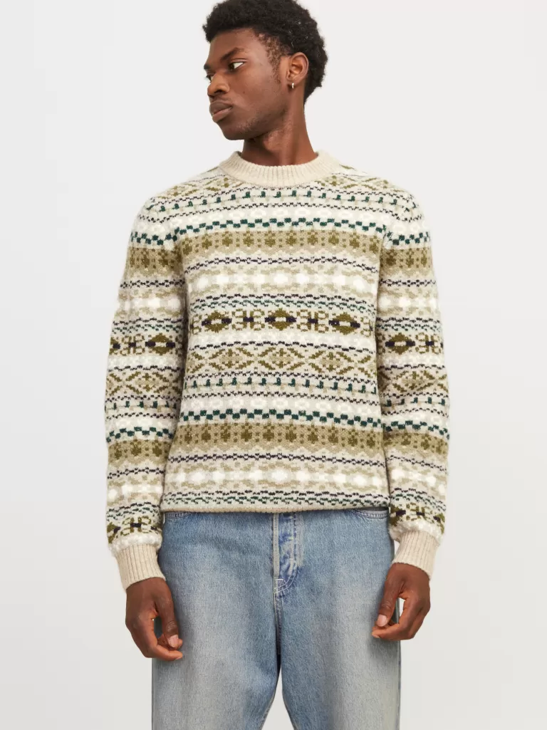 JACK & JONES Swetry^All Over Print Sweter wkładany przez głowę Beżowy