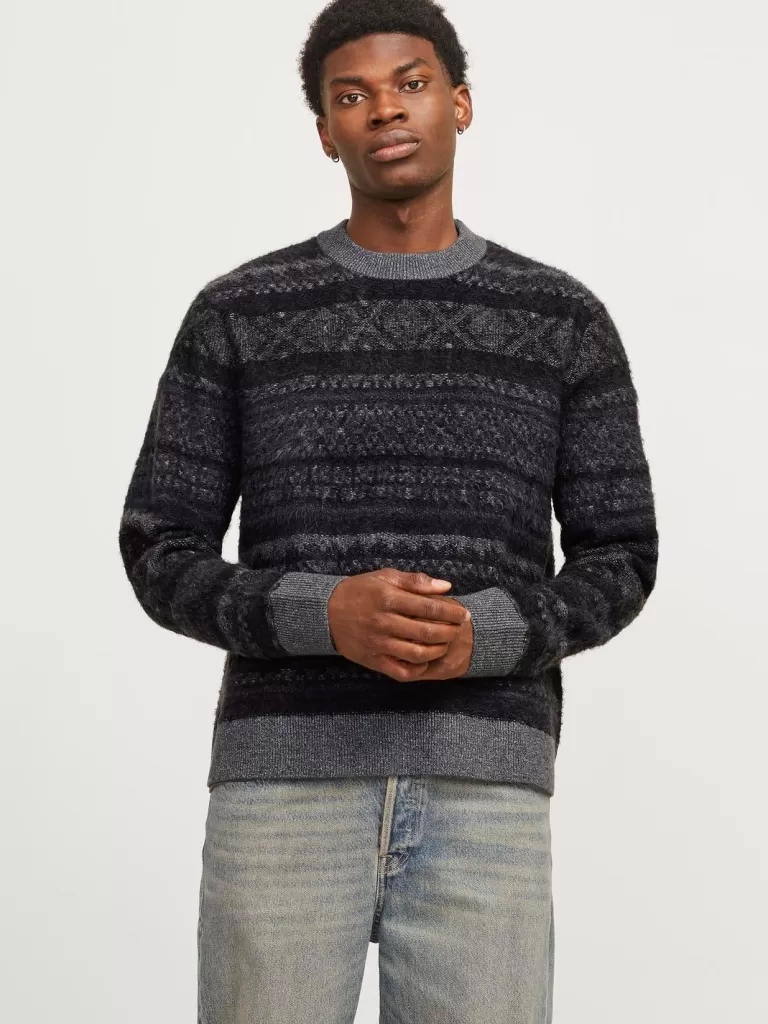 JACK & JONES Swetry^All Over Print Sweter wkładany przez głowę Szary