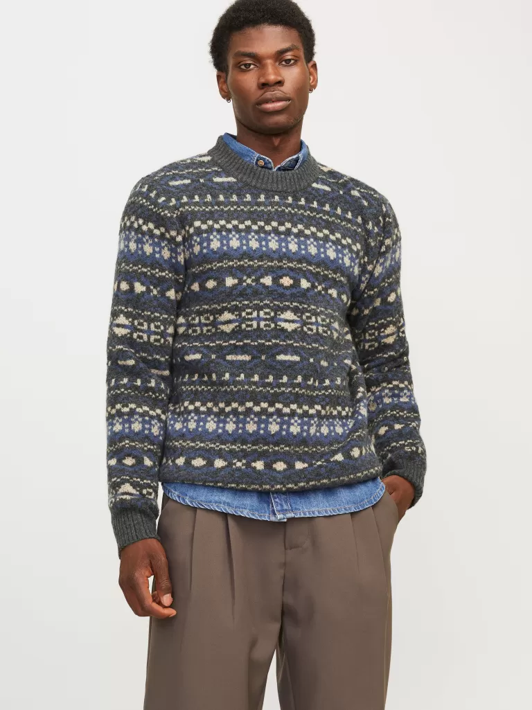 JACK & JONES Swetry^All Over Print Sweter wkładany przez głowę Niebieski