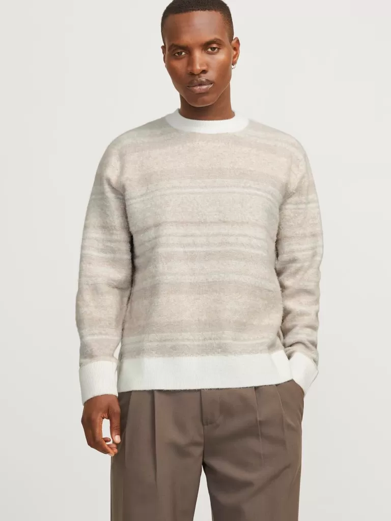 JACK & JONES Swetry^All Over Print Sweter wkładany przez głowę Beżowy