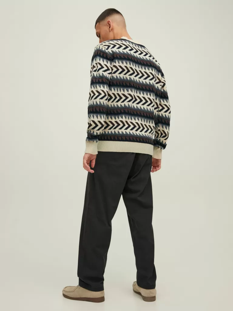 JACK & JONES Swetry^All Over Print Sweter wkładany przez głowę Brązowy