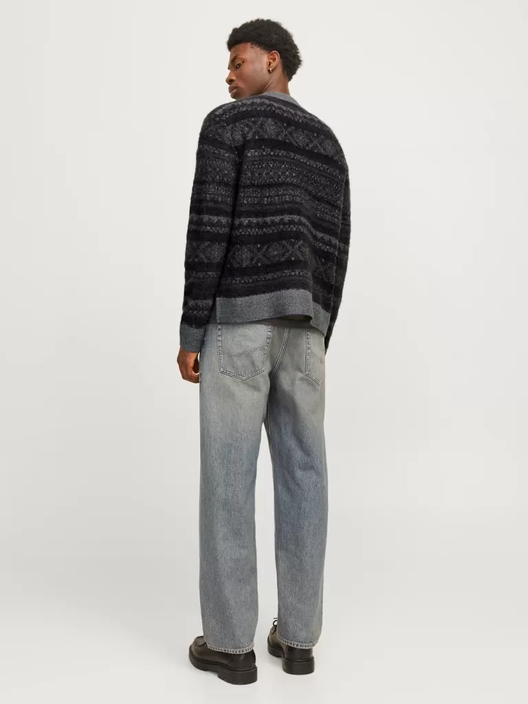JACK & JONES Swetry^All Over Print Sweter wkładany przez głowę Szary