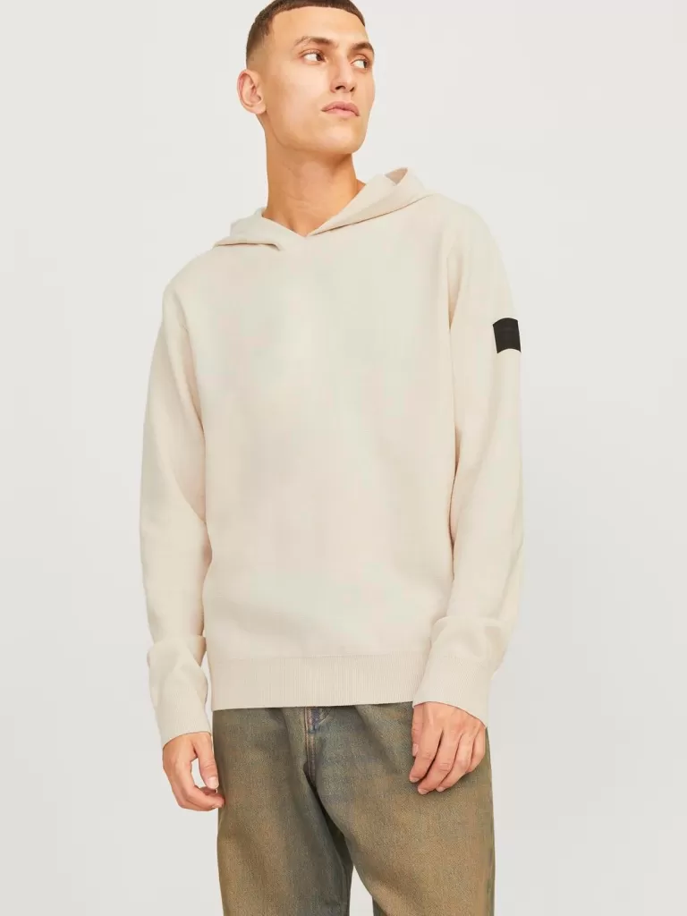 JACK & JONES Swetry^Gładki Bluza z kapturem Beżowy
