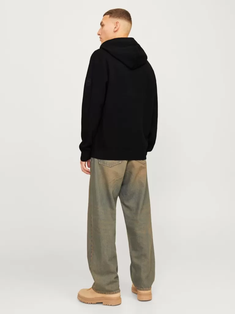 JACK & JONES Swetry^Gładki Bluza z kapturem Czarny