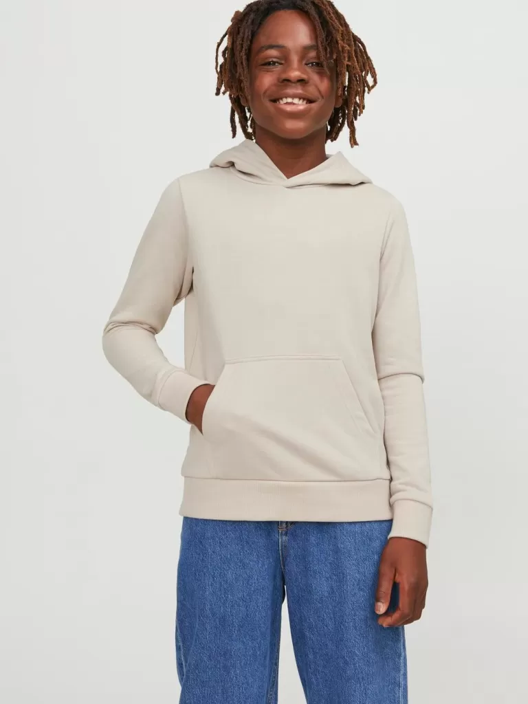 JACK & JONES Bluzy^Gładki Bluza z kapturem Junior Beżowy