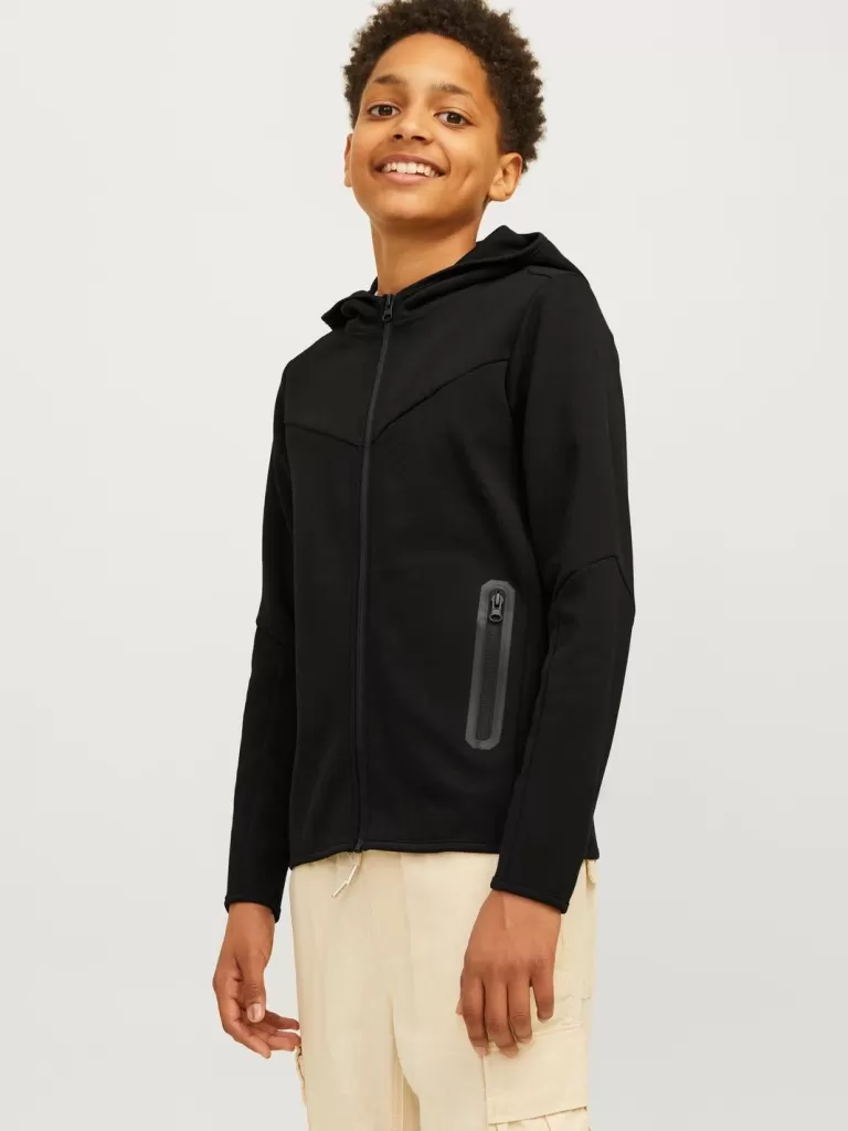 JACK & JONES Bluzy^Gładki Bluza z kapturem zapinana na suwak Junior Czarny