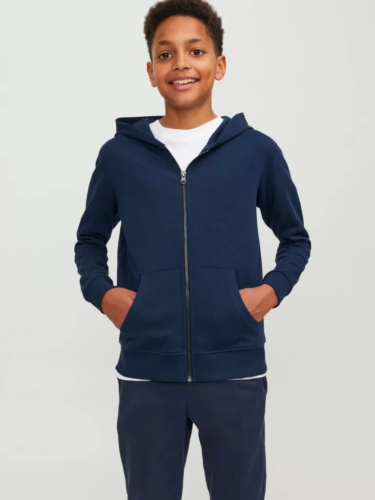 JACK & JONES Bluzy | Wyprzedaż^Gładki Bluza z kapturem zapinana na suwak Junior Niebieski