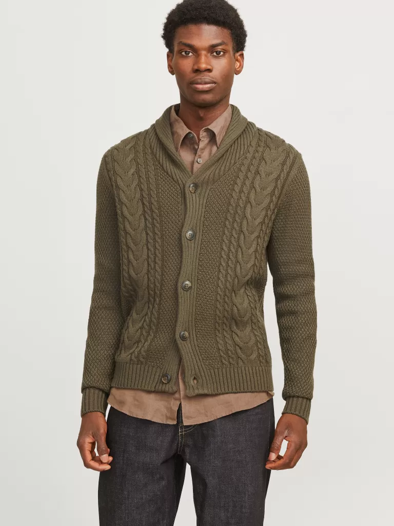 JACK & JONES Swetry^Gładki Dzianinowa Kardigan Zielony