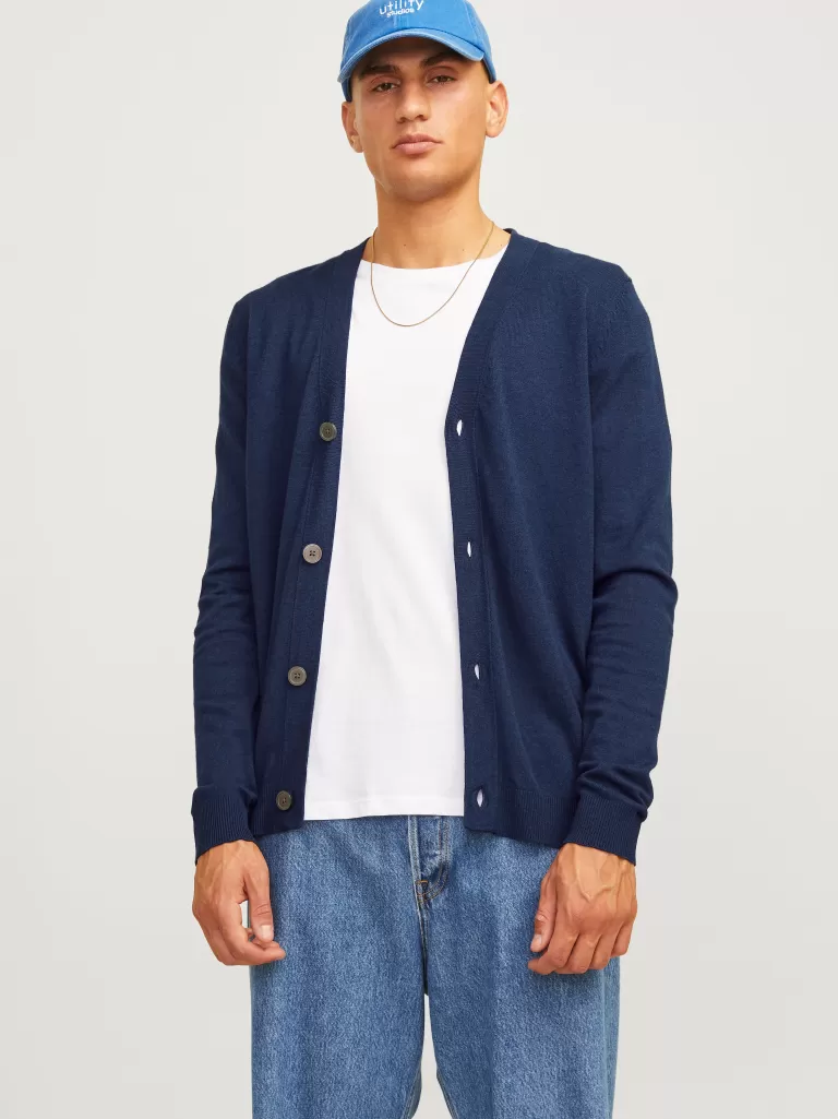 JACK & JONES Swetry^Gładki Dzianinowa Kardigan Niebieski