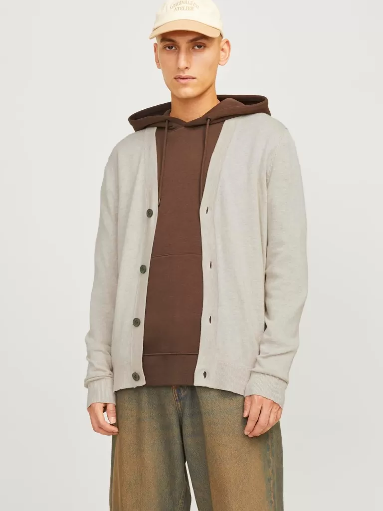 JACK & JONES Swetry^Gładki Dzianinowa Kardigan Szary