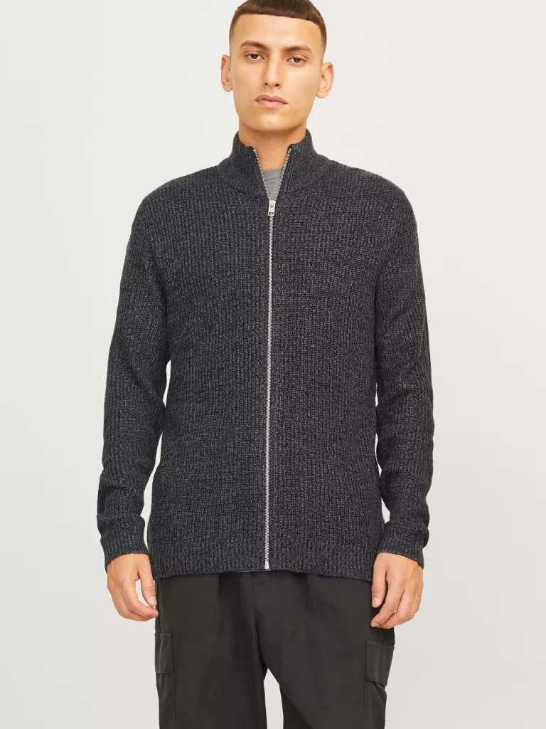 JACK & JONES Swetry^Gładki Dzianinowa Kardigan Szary