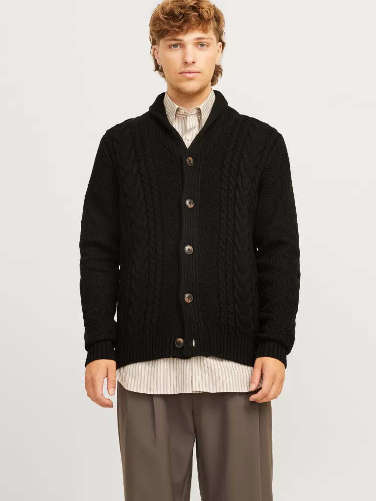 JACK & JONES Swetry^Gładki Dzianinowa Kardigan Czarny