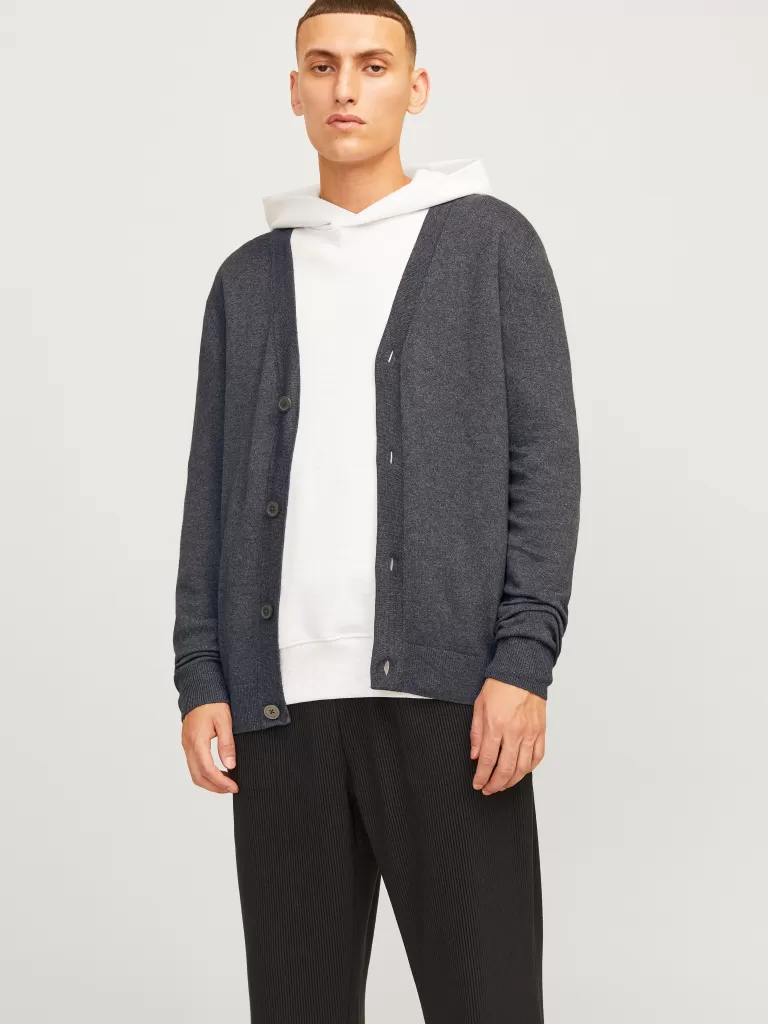 JACK & JONES Swetry^Gładki Dzianinowa Kardigan Szary