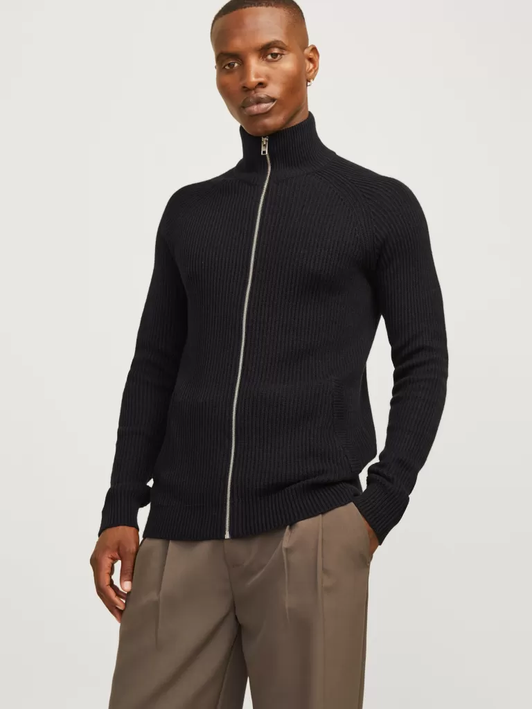 JACK & JONES Swetry^Gładki Dzianinowa Kardigan Czarny