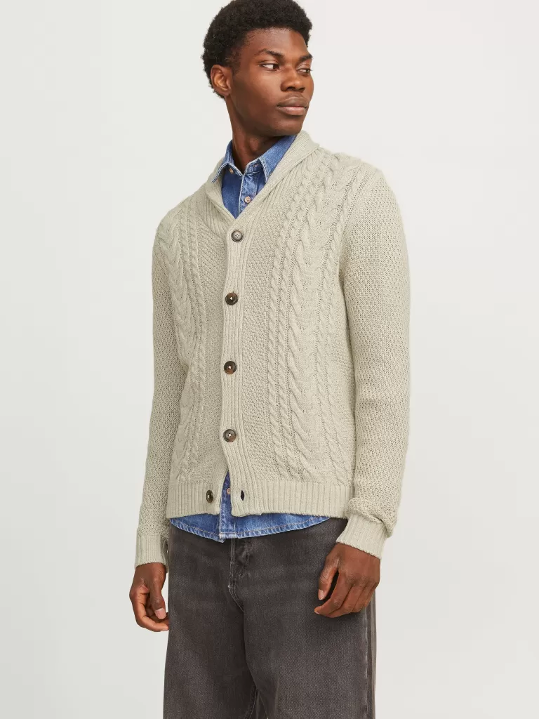 JACK & JONES Swetry^Gładki Dzianinowa Kardigan Biały
