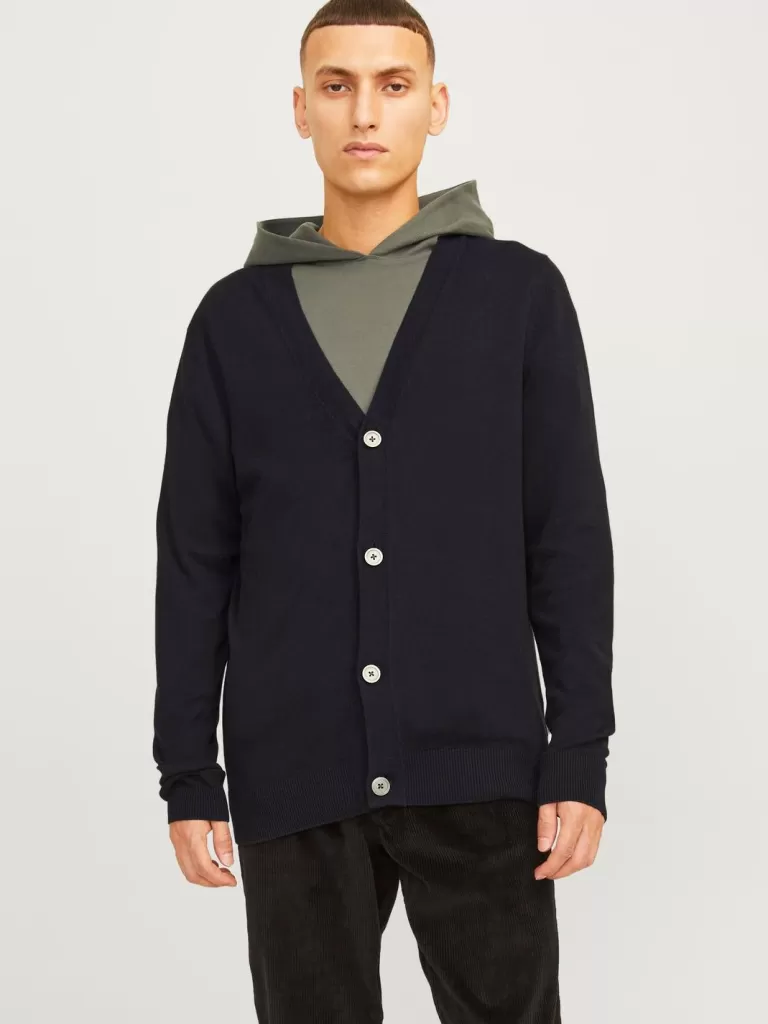 JACK & JONES Swetry^Gładki Dzianinowa Kardigan Czarny