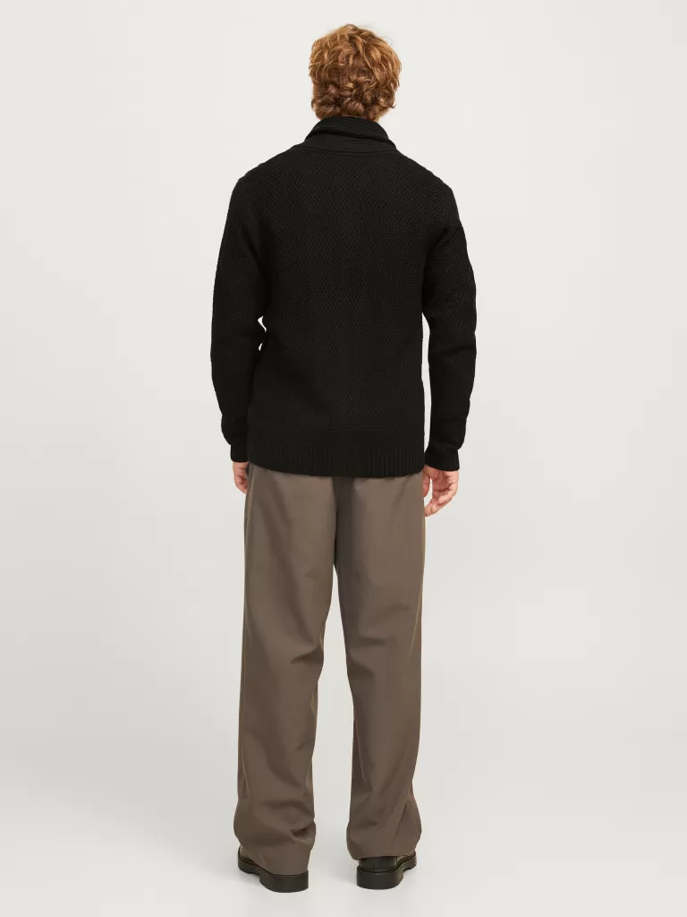 JACK & JONES Swetry^Gładki Dzianinowa Kardigan Czarny