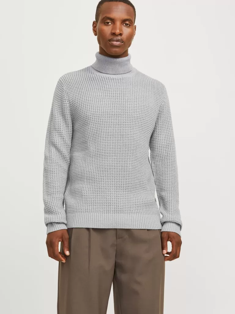 JACK & JONES Swetry^Gładki Golf Szary