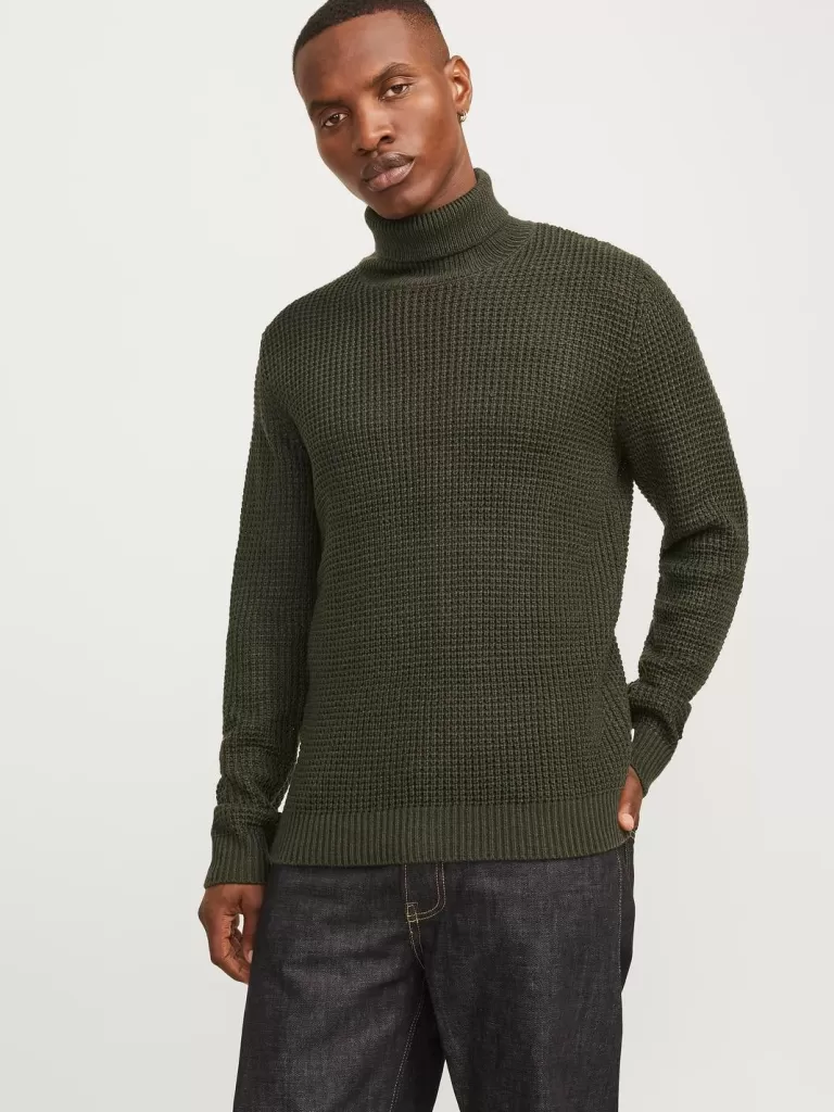 JACK & JONES Swetry^Gładki Golf Zielony