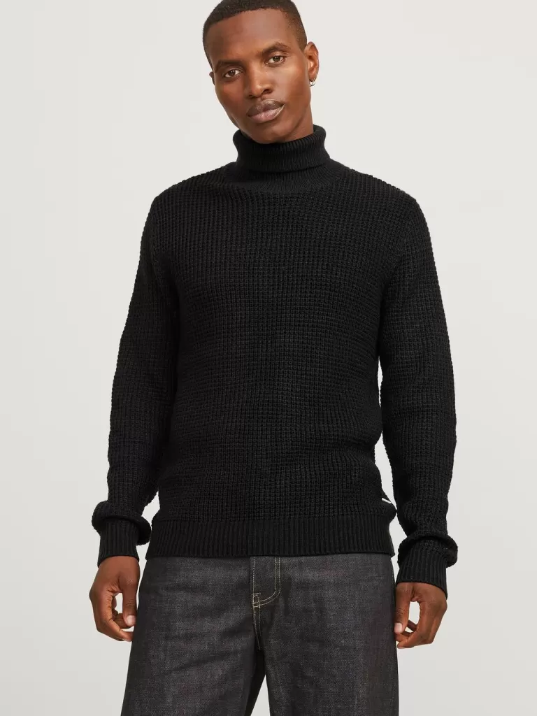 JACK & JONES Swetry^Gładki Golf Czarny