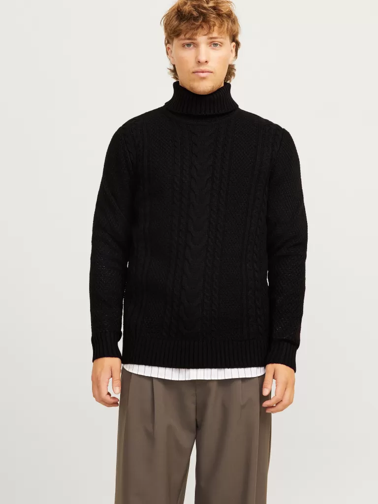 JACK & JONES Swetry^Gładki Golf Czarny