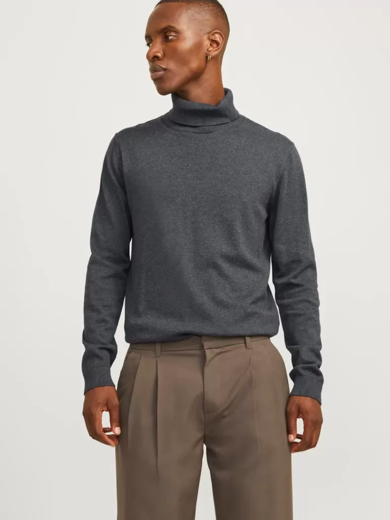 JACK & JONES Swetry^Gładki Golf Szary