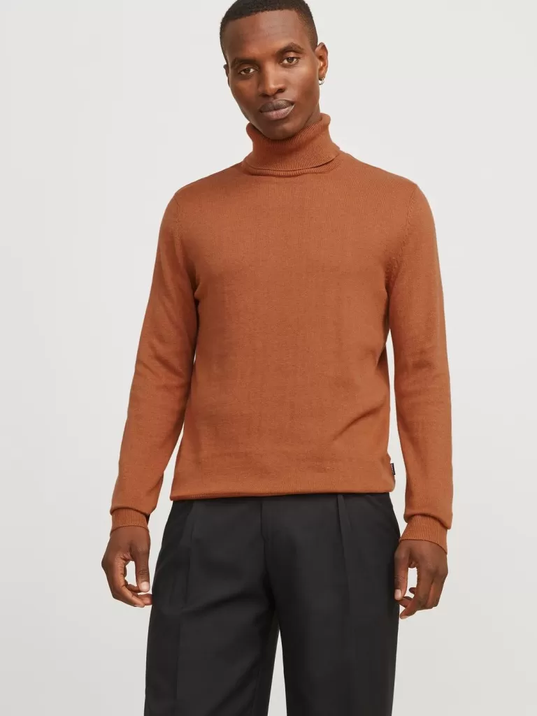 JACK & JONES Swetry^Gładki Golf Pomarańczowy