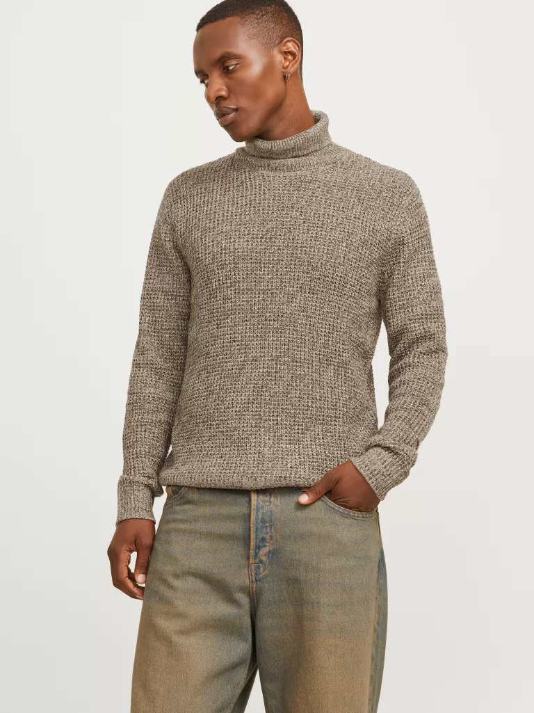 JACK & JONES Swetry^Gładki Golf Beżowy