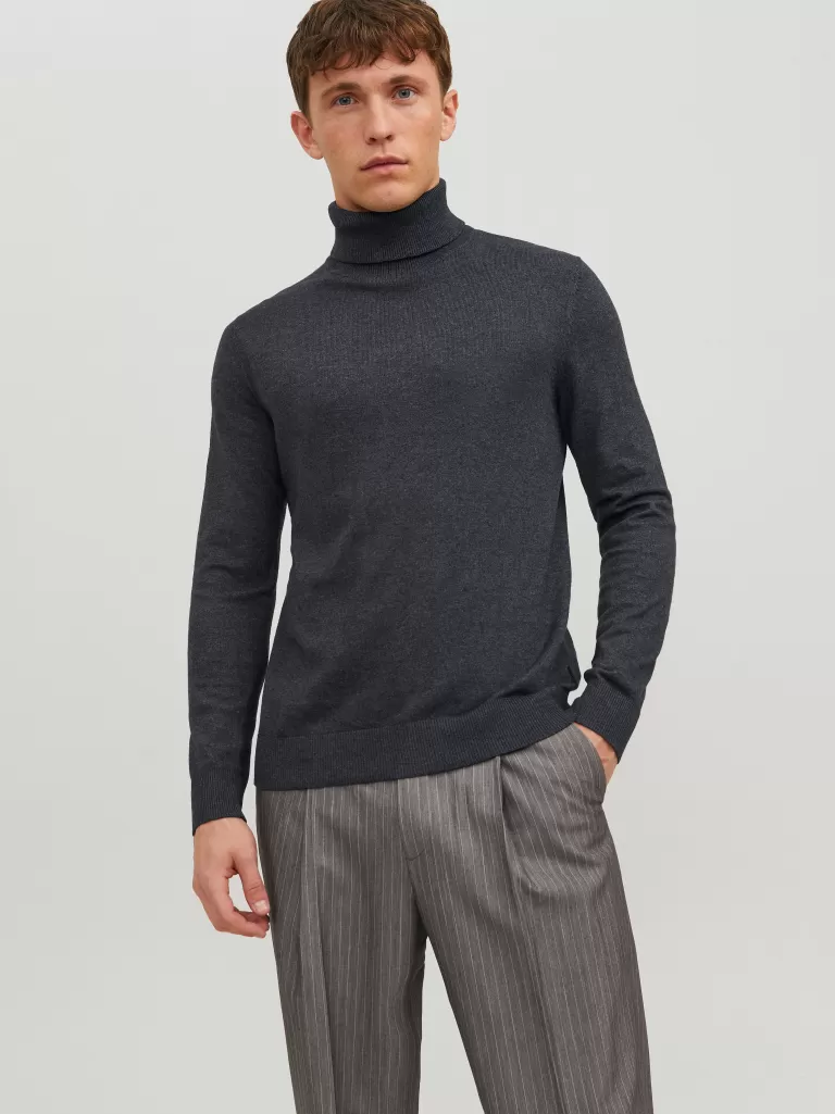 JACK & JONES Swetry^Gładki Golf Szary