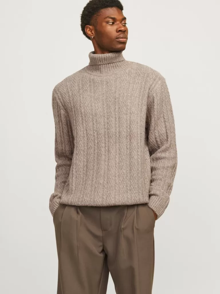 JACK & JONES Swetry^Gładki Golf Beżowy