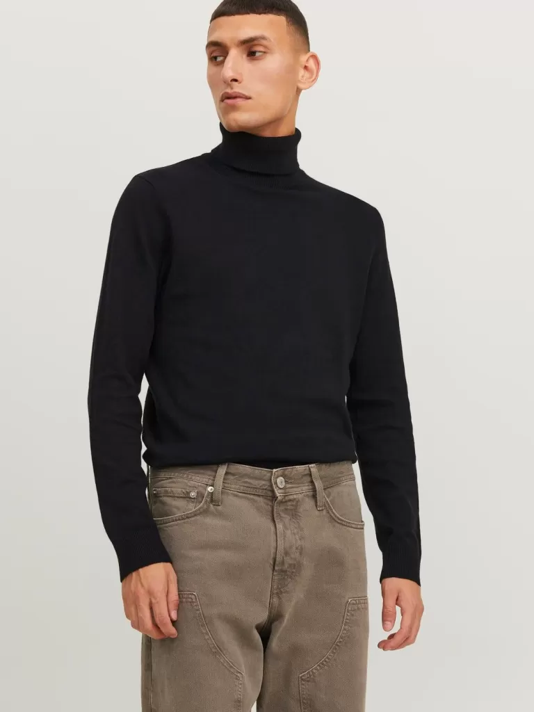 JACK & JONES Swetry^Gładki Golf Czarny