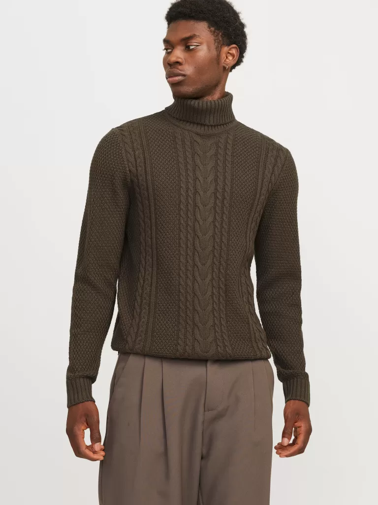 JACK & JONES Swetry^Gładki Golf Brązowy