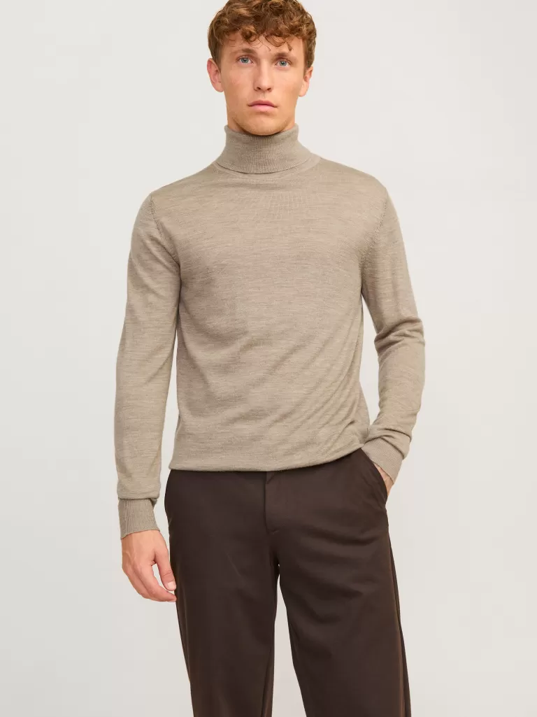 JACK & JONES Swetry^Gładki Golf Beżowy