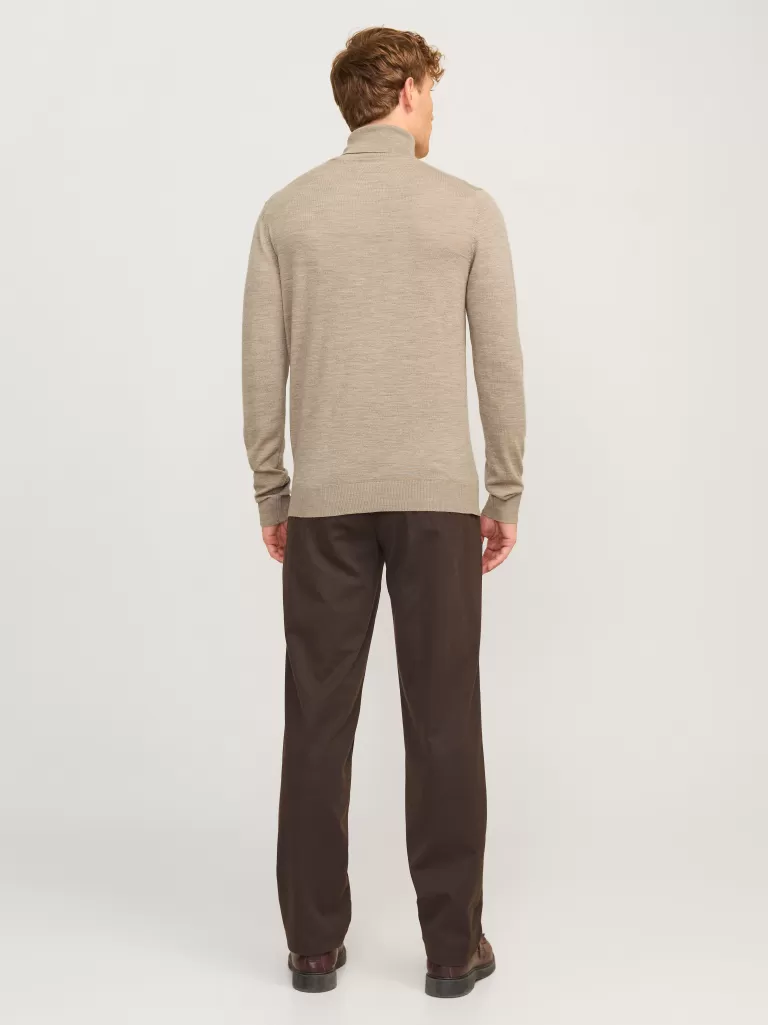 JACK & JONES Swetry^Gładki Golf Beżowy