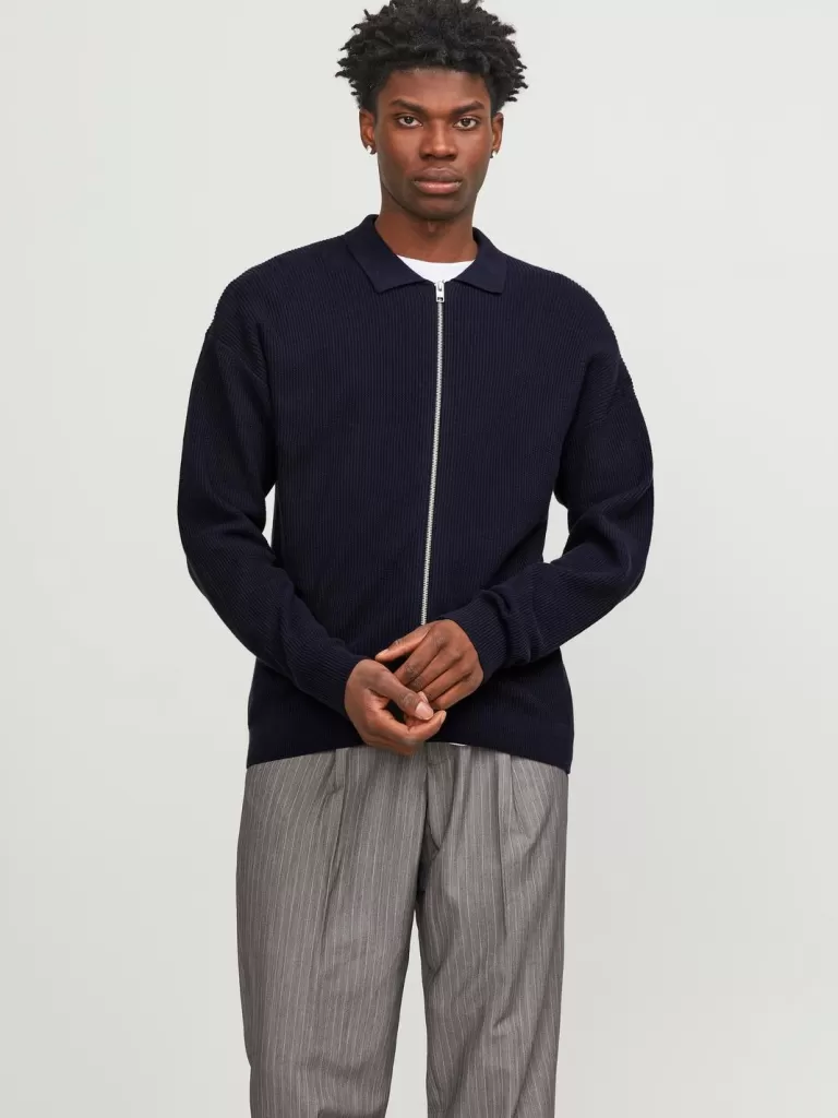 JACK & JONES Swetry^Gładki Kardigan Niebieski