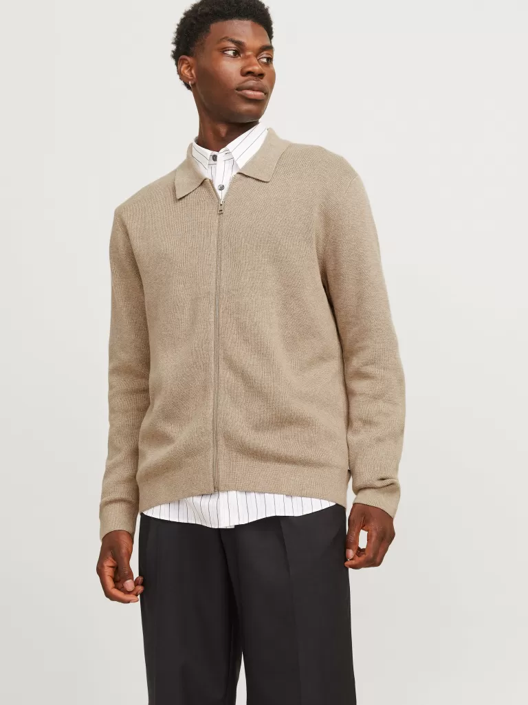 JACK & JONES Swetry^Gładki Kardigan Beżowy