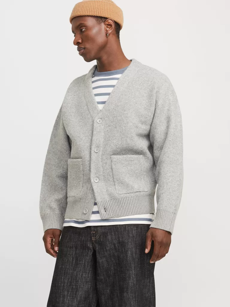 JACK & JONES Swetry^Gładki Kardigan Szary
