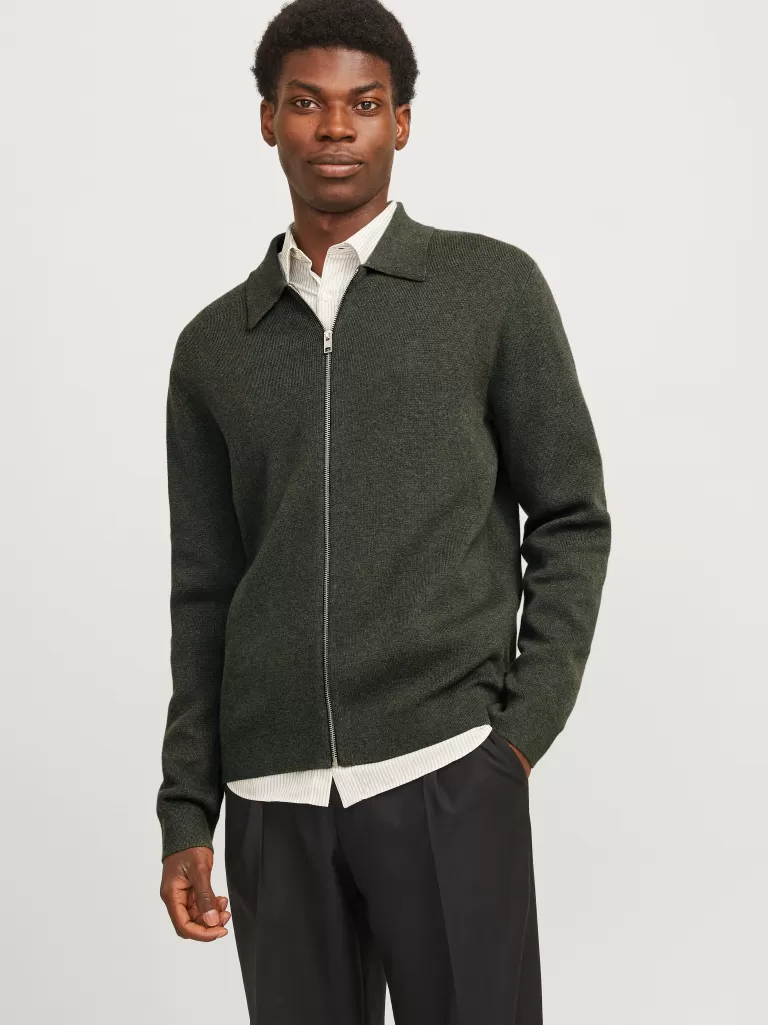 JACK & JONES Swetry^Gładki Kardigan Zielony