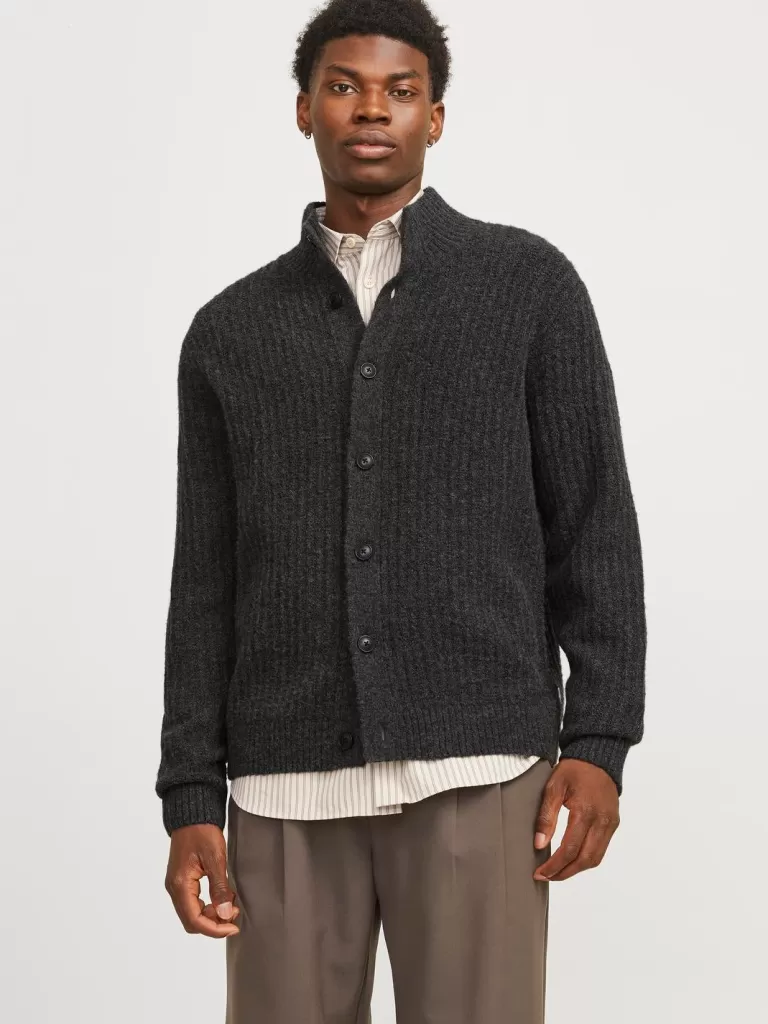 JACK & JONES Swetry^Gładki Kardigan Szary