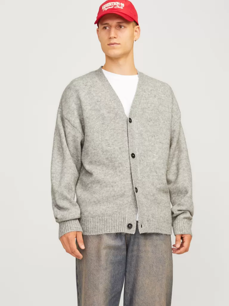 JACK & JONES Swetry^Gładki Kardigan Szary