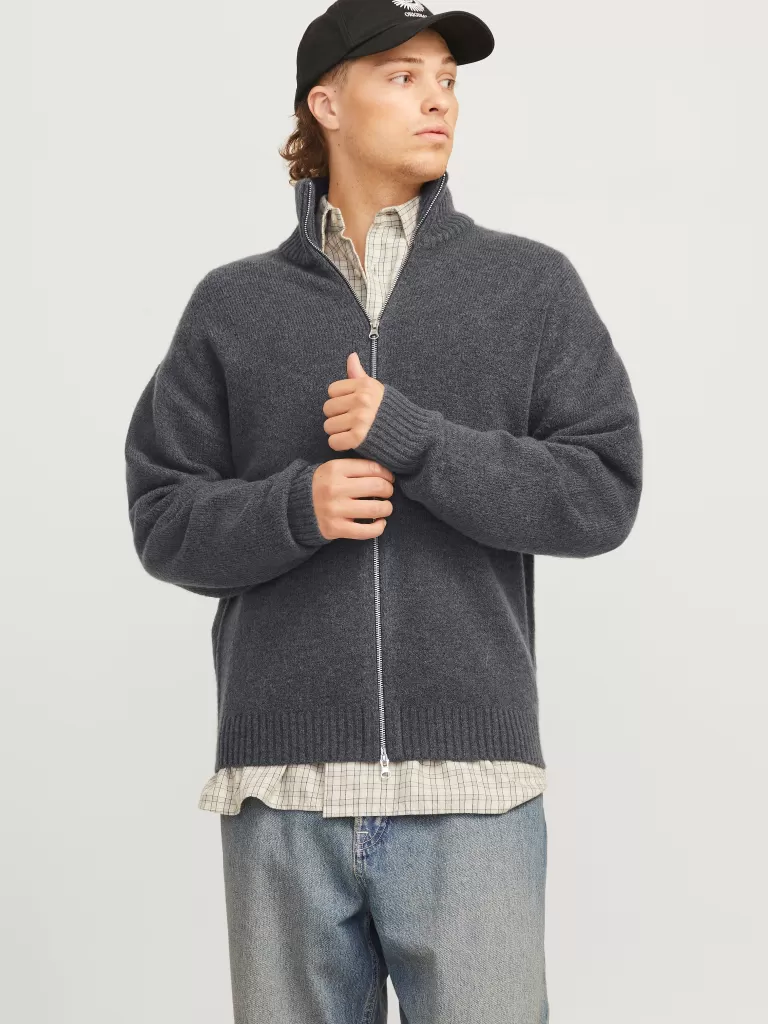 JACK & JONES Swetry^Gładki Kardigan Szary