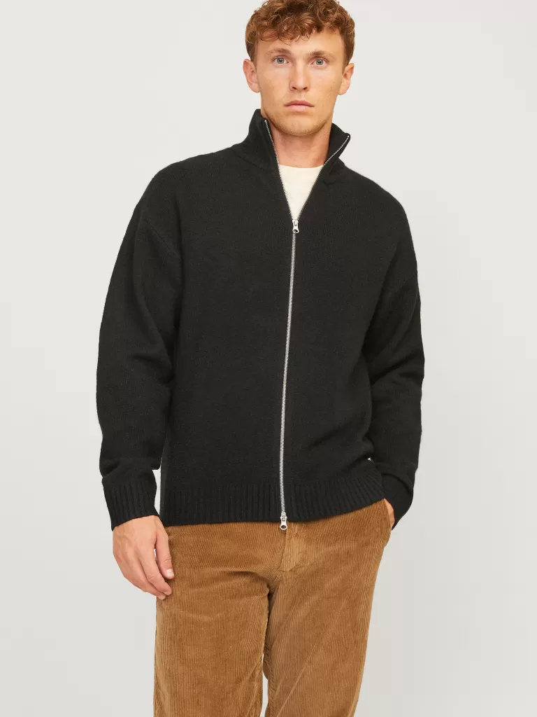 JACK & JONES Swetry^Gładki Kardigan Czarny