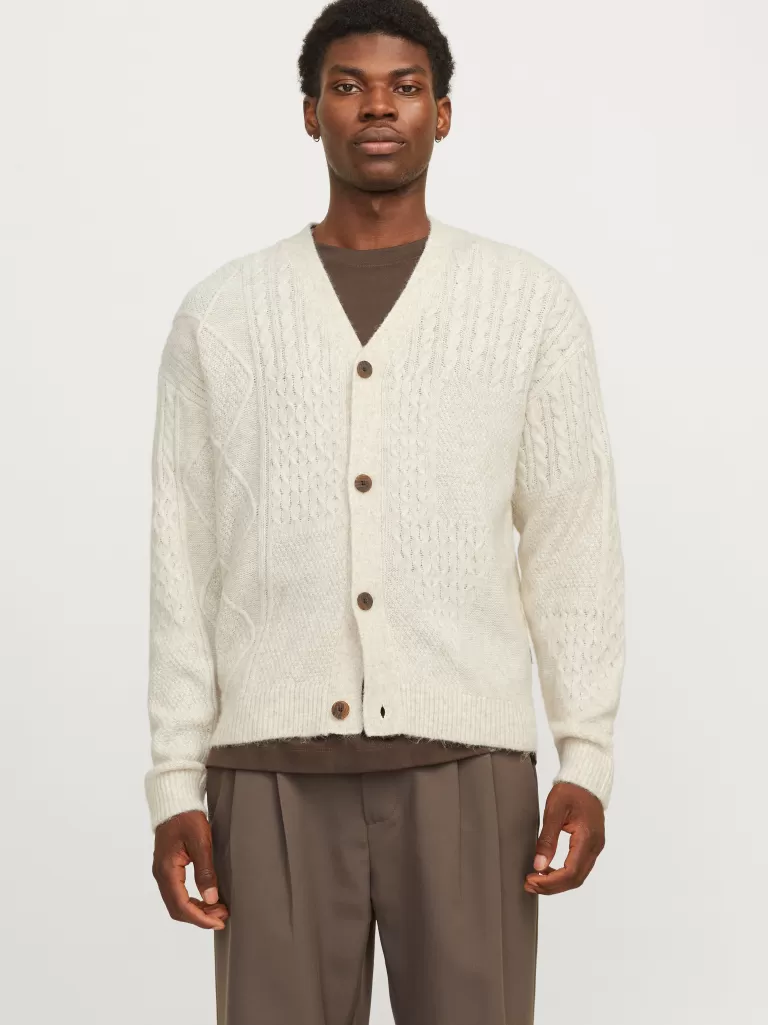 JACK & JONES Swetry^Gładki Kardigan Biały