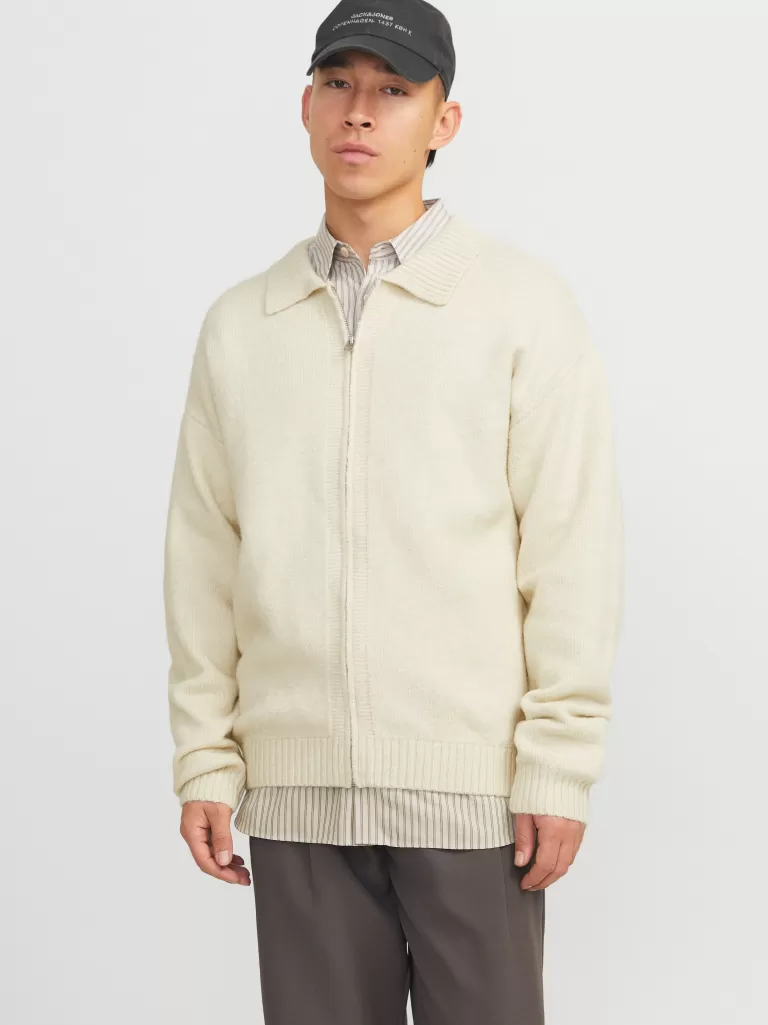 JACK & JONES Swetry^Gładki Kardigan Biały